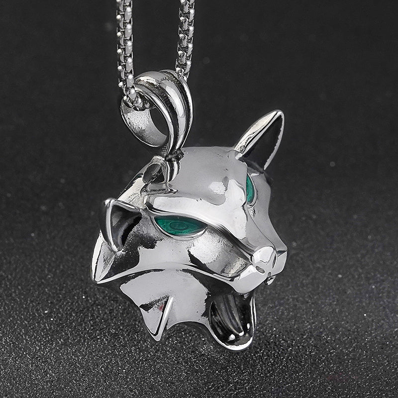 Green Eye Wolf Pendant