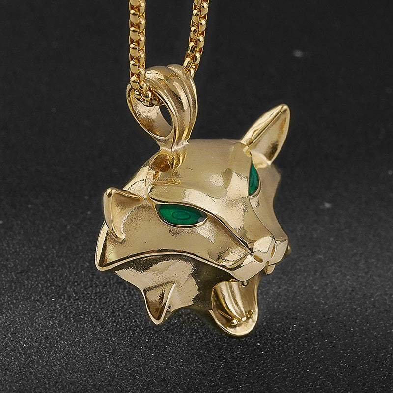 Green Eye Wolf Pendant