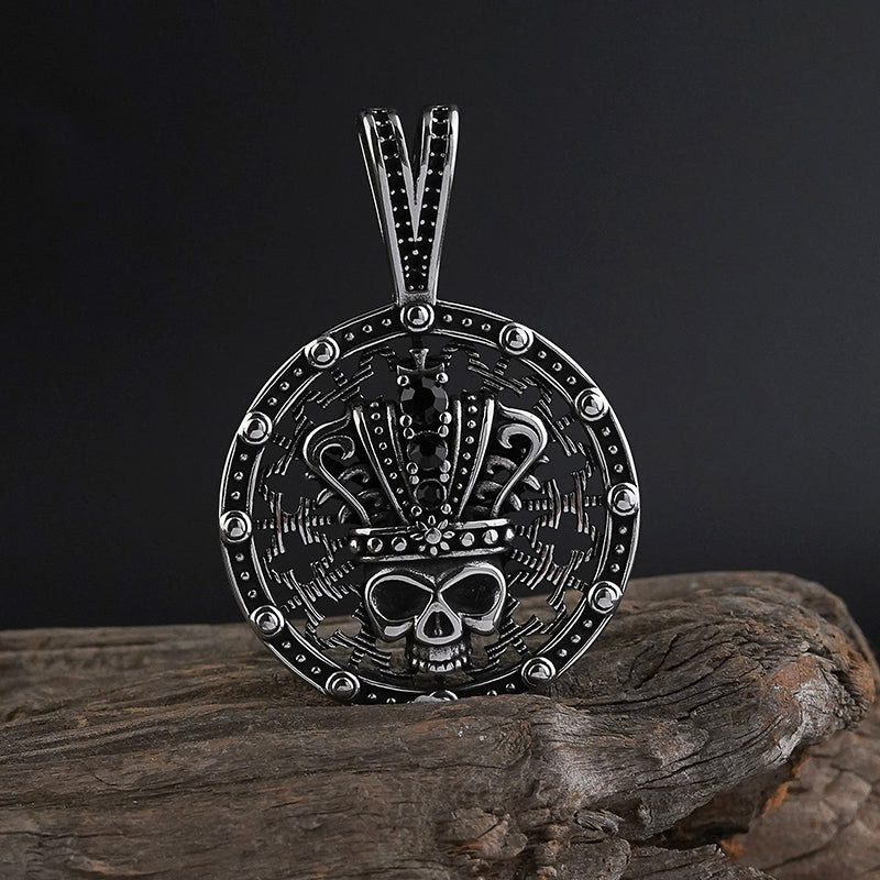 Skull Crown Black Stone Pendant