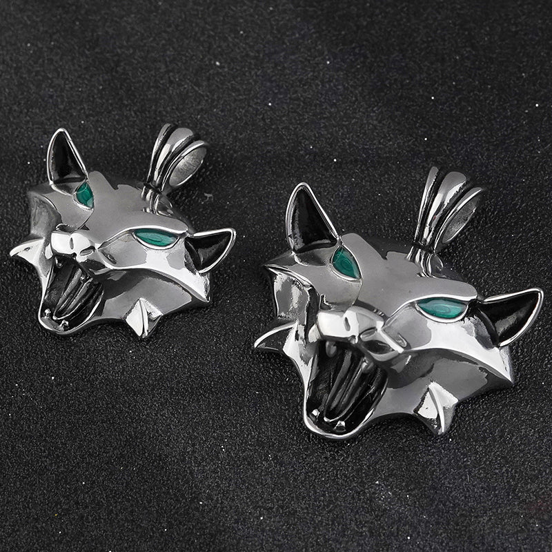 Green Eye Wolf Pendant