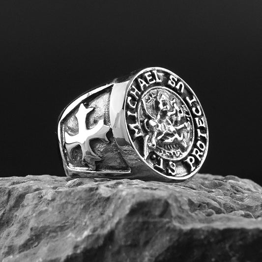 Amulet Protection Cross Stainless Steel Rings