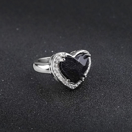 Big Heart Balck Stone Rings