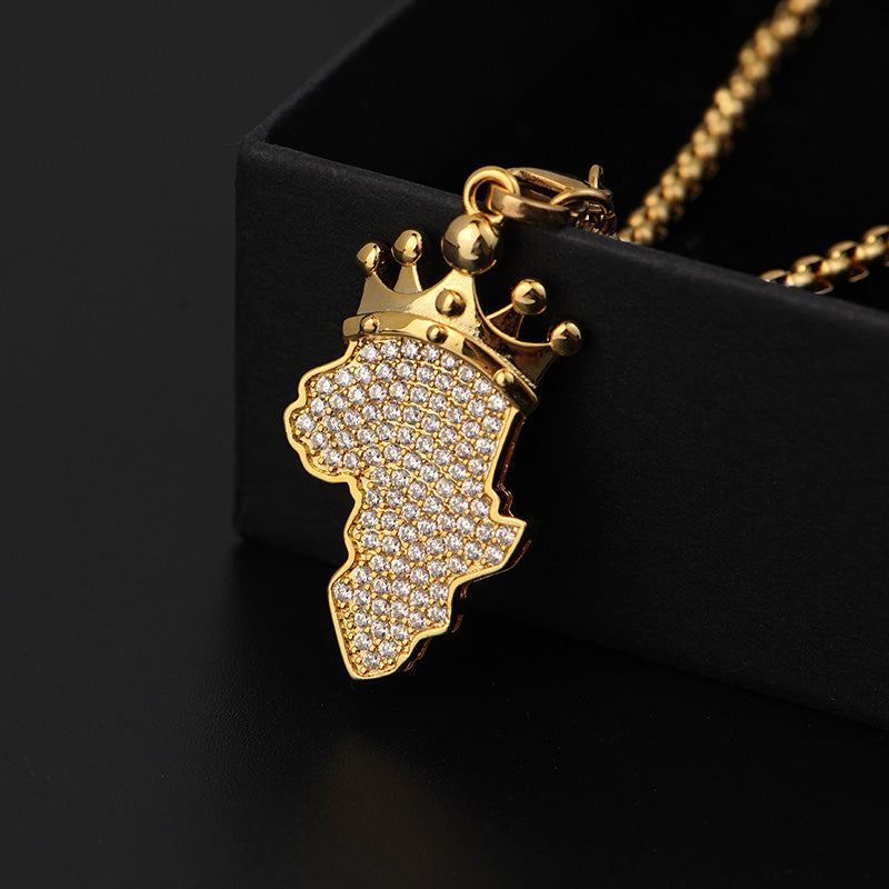 Map With Crown CZ Diamond Pendants