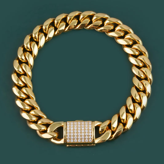 Gold Plated Cuban Bracelets With CZ Clasp