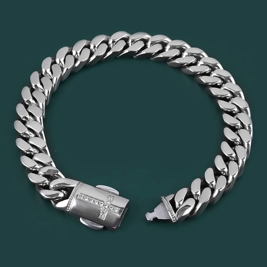 Stainless Steel Cuban Bracelet Cross Polished