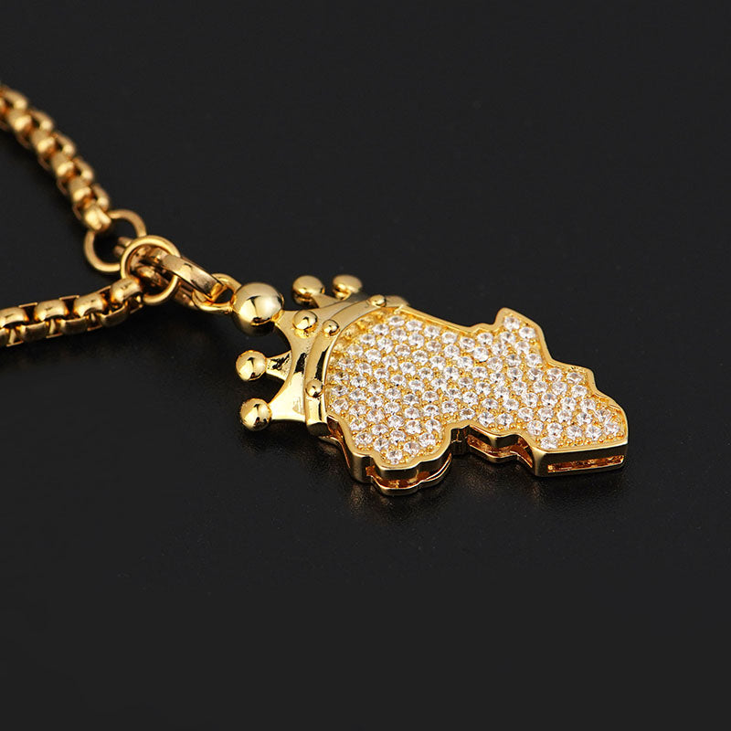 Map With Crown CZ Diamond Pendants