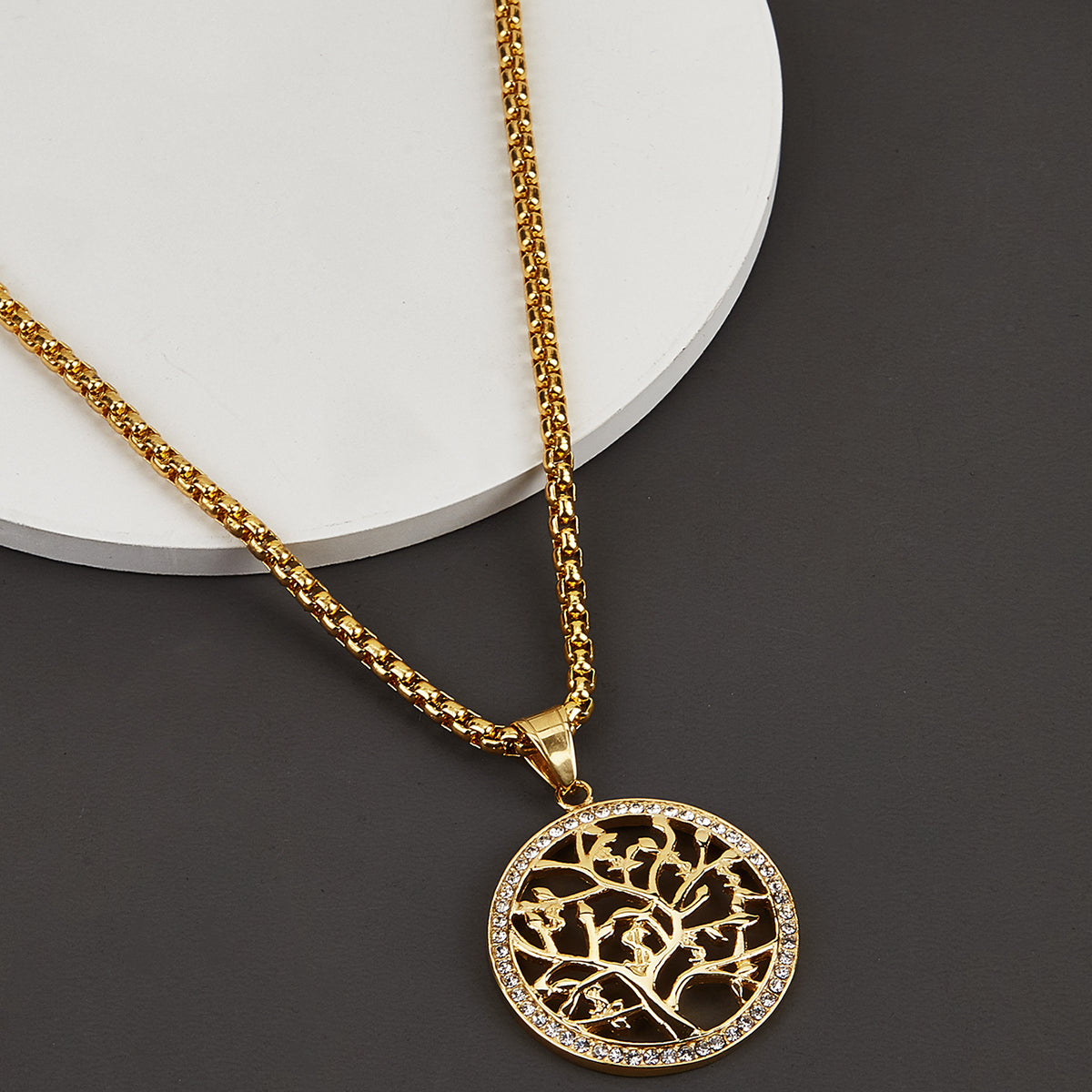 Tree of Life Gold Plated Circle Pendants