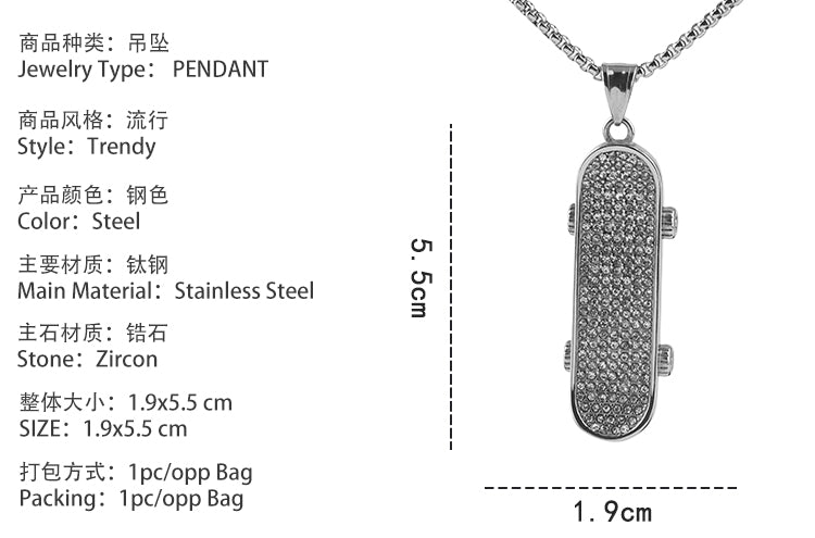 Skateboard CZ Crystal Pendants