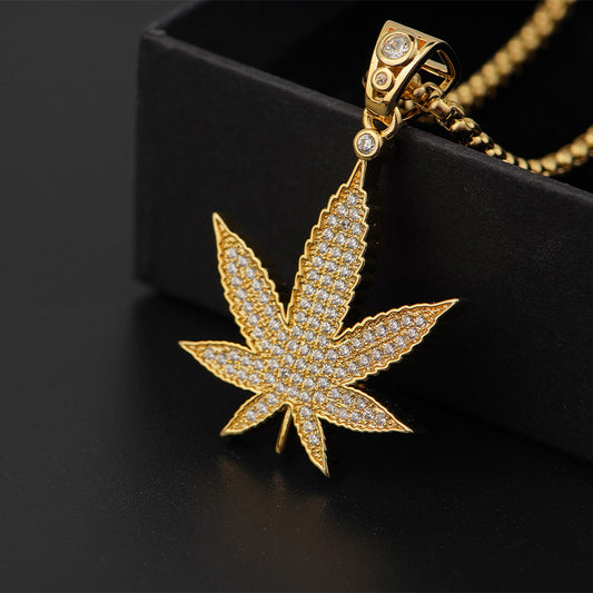 Gold Maple Leaf Pendant CZ