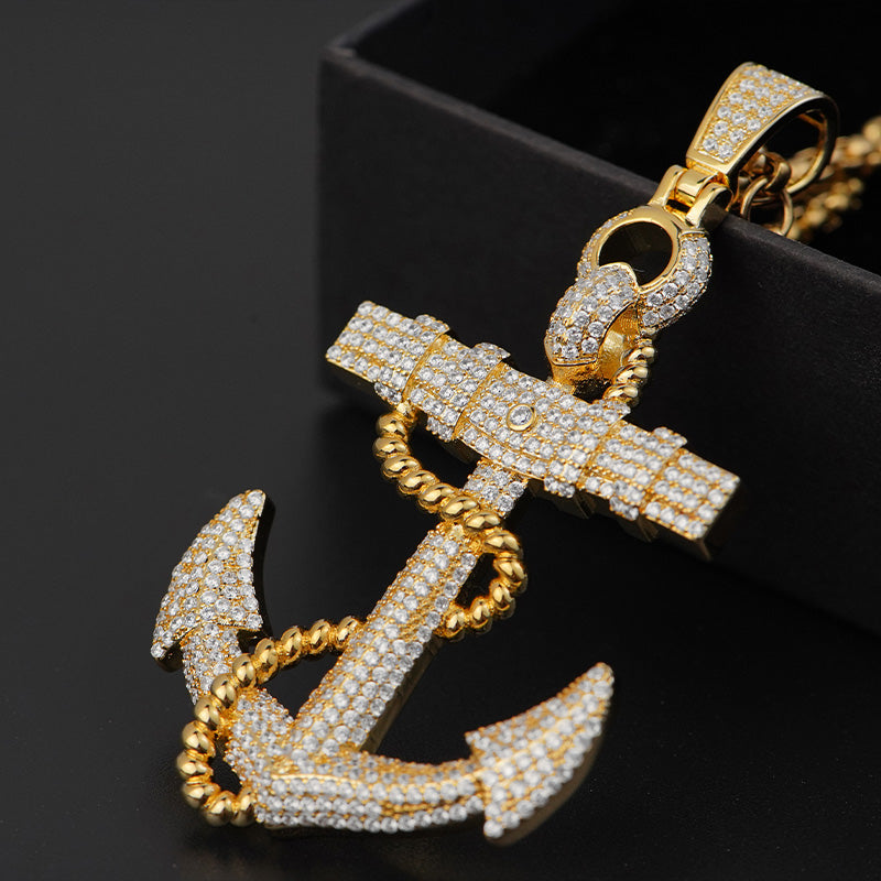 Gold Anchor Pendants CZ