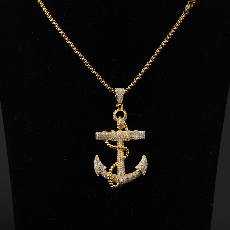 Gold Anchor Pendants CZ