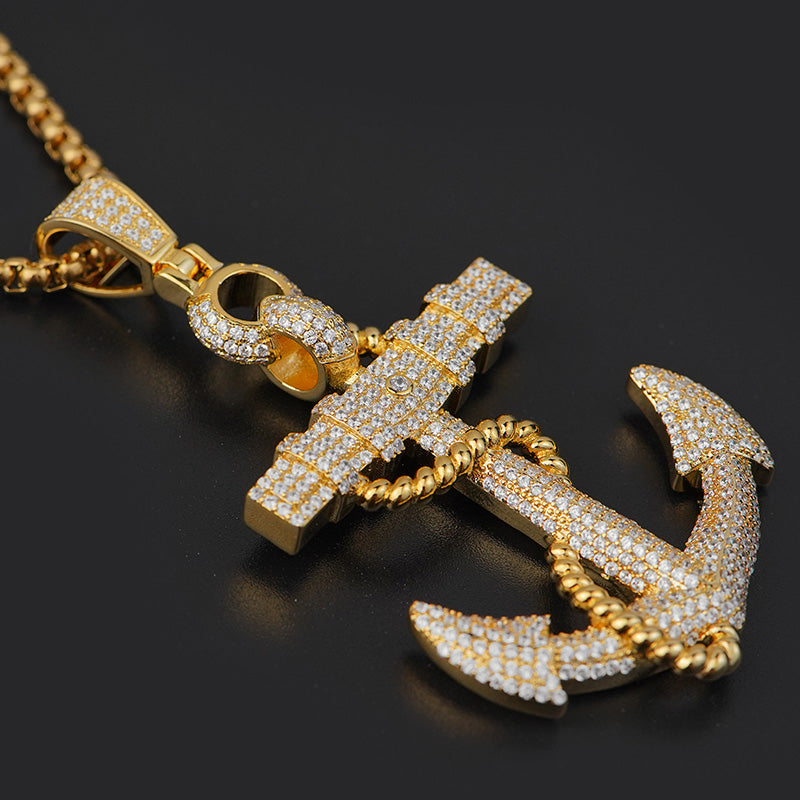 Gold Anchor Pendants CZ