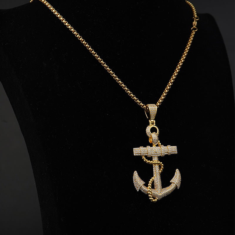 Gold Anchor Pendants CZ