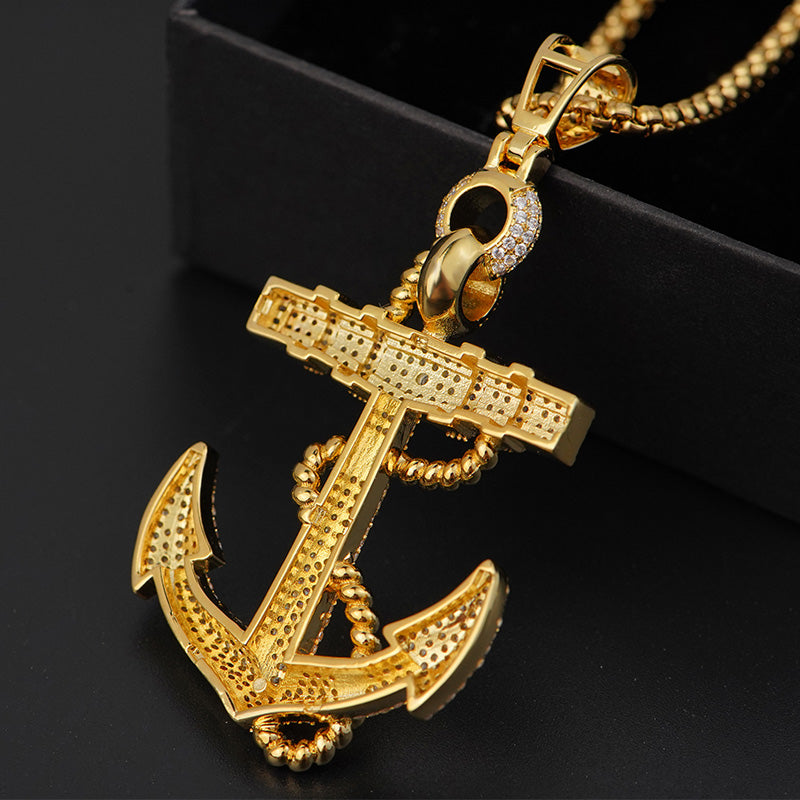 Gold Anchor Pendants CZ