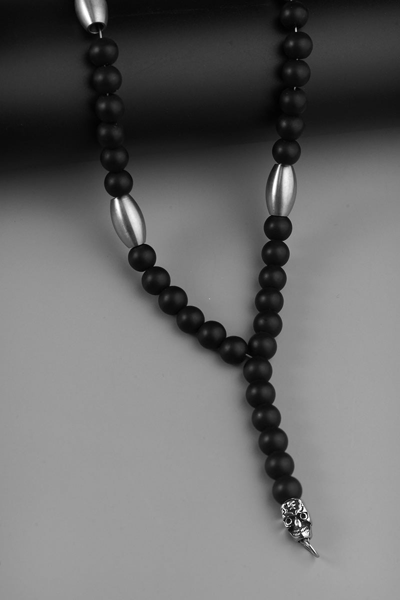 Frosted Black Beads Skull Necklace