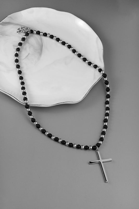 Black White Cross Beads Necklaces